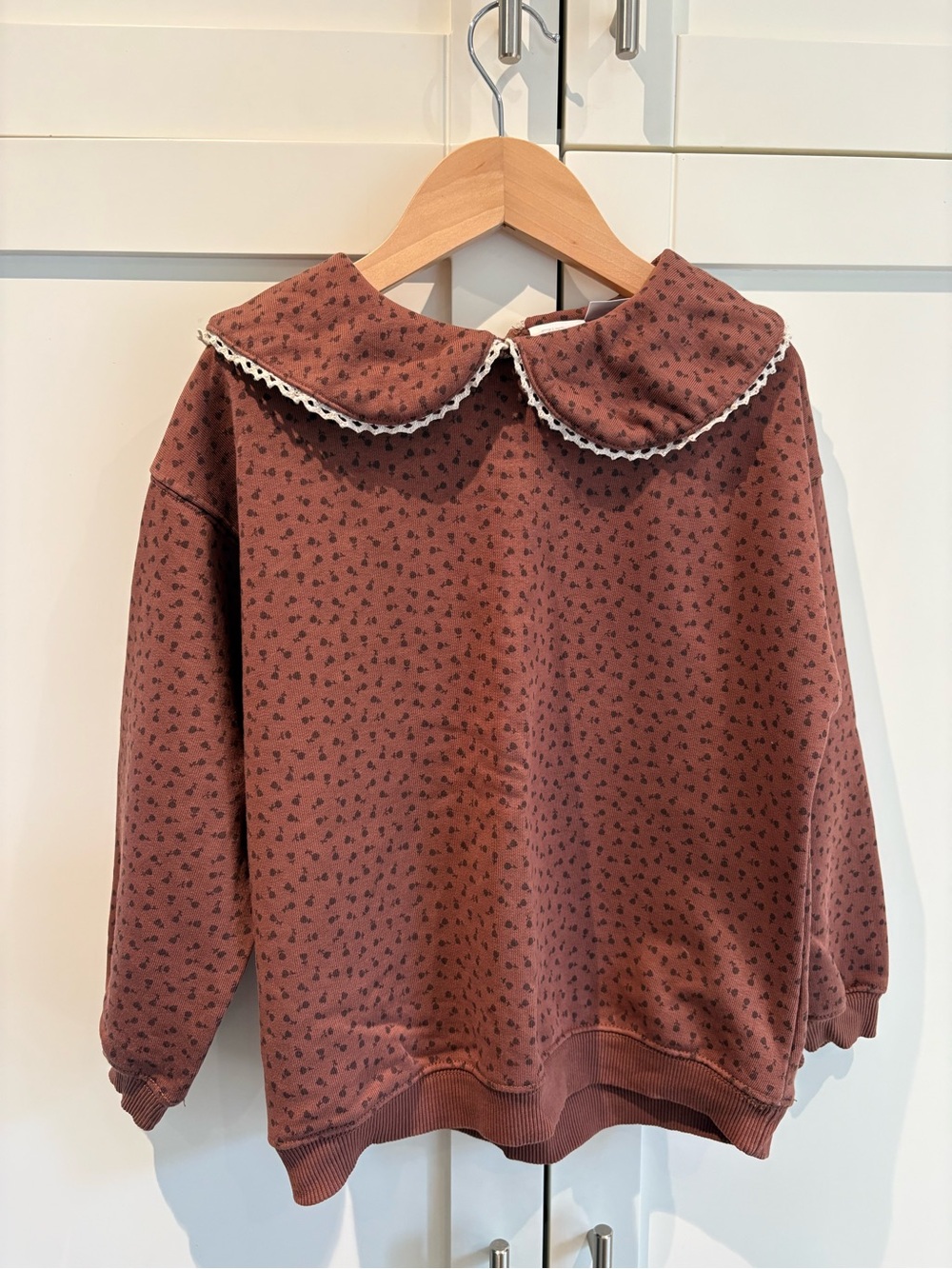Zara Printed Sweatshirt and Pants Lace Trim Brown - Peter Pan Collar Size 6 - Picture 4 of 10